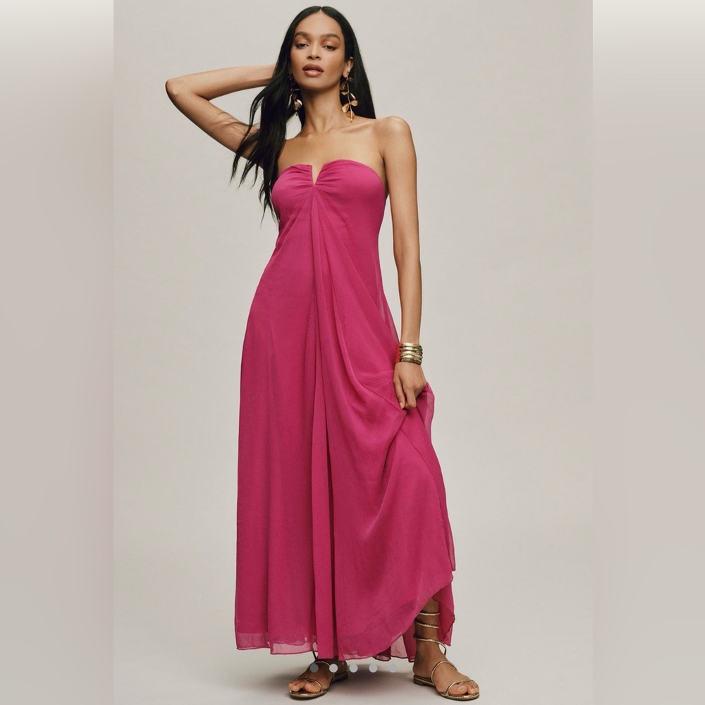 Anthropologie BHLDN Sydney Solid Strapless Chiffon Gown -Size S